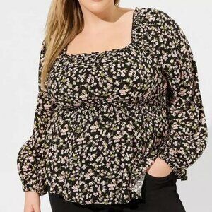 Torrid Rayon slub waist detail blouson sleeve top in ava ditsy floral